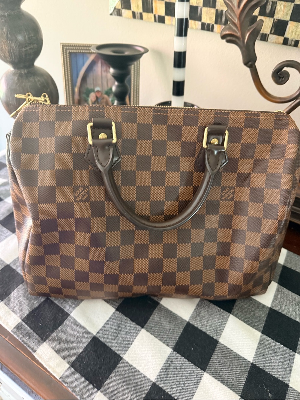 Brown Checker-Pattern Women’s Handbag